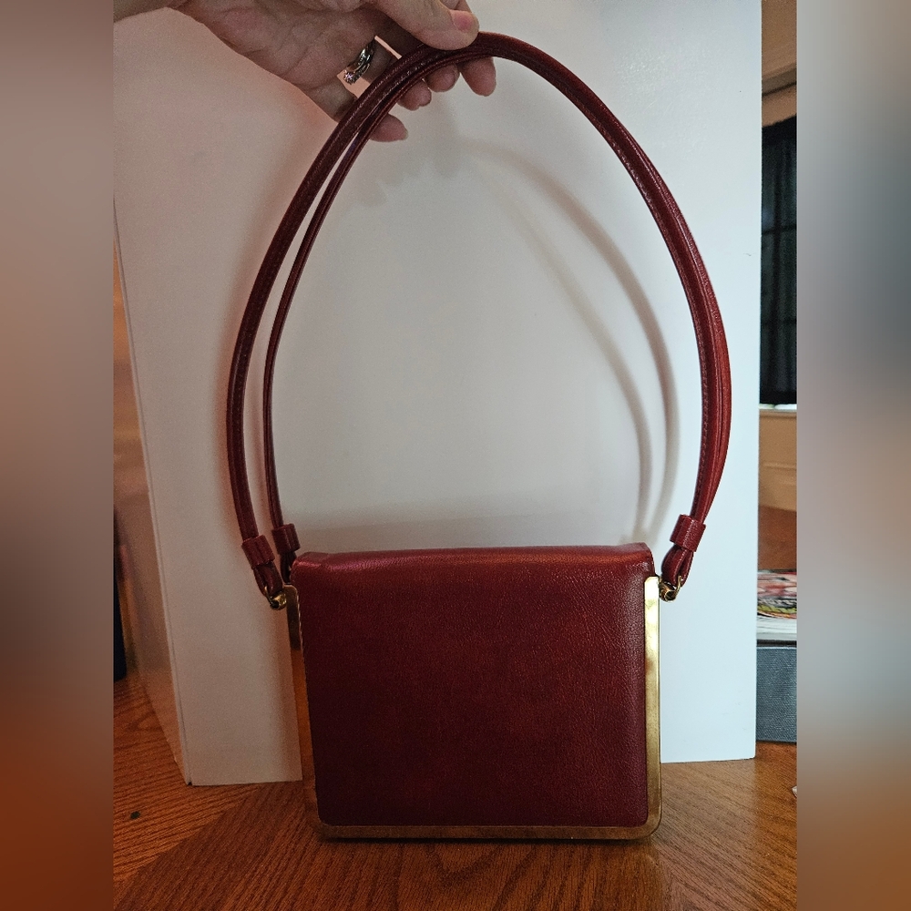 Vintage Markay Shoulder Bag Dark Red/ Metal Frame Compartments Made in USA